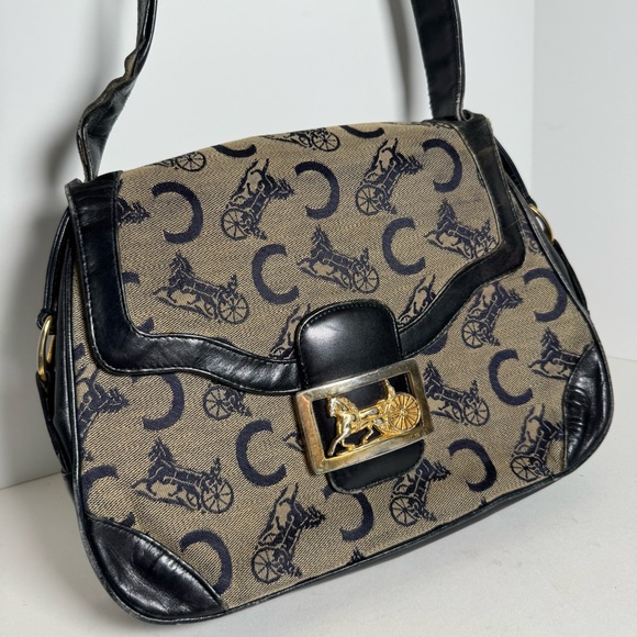 Celine Vintage Canvas Leather Crossbody Bag Purse - Picture 2 of 12